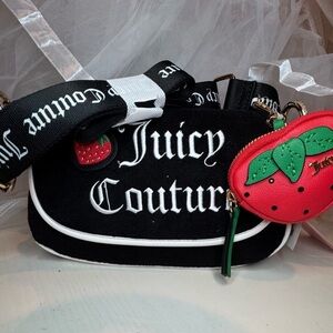 Juicy Couture Sweet-N-Juicy Black Bag with Red Strawberry Pouch